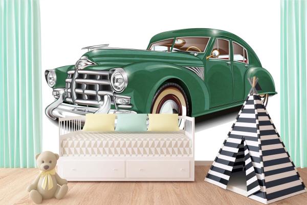 MS-5-2174 als Wandtapete in modernem Interieur; Retro-Design mit räumlicher Tiefe und Vintage-Charme