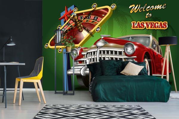 MS-5-2178 als Wandtapete in modernem Interieur; Retro-Design mit räumlicher Tiefe und Vintage-Charme