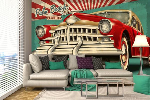 MS-5-2184 als Wandtapete in modernem Interieur; Retro-Design mit räumlicher Tiefe und Vintage-Charme
