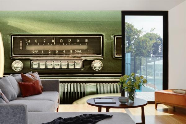 MS-5-2187 als Wandtapete in modernem Interieur; Retro-Design mit räumlicher Tiefe und Vintage-Charme