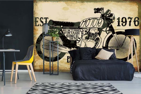 MS-5-2202 als Wandtapete in modernem Interieur; Retro-Design mit räumlicher Tiefe und Vintage-Charme