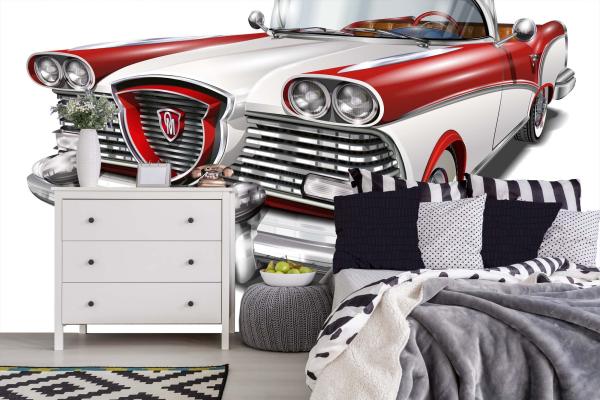 MS-5-2206 als Wandtapete in modernem Interieur; Retro-Design mit räumlicher Tiefe und Vintage-Charme