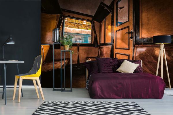 MS-5-2207 als Wandtapete in modernem Interieur; Retro-Design mit räumlicher Tiefe und Vintage-Charme