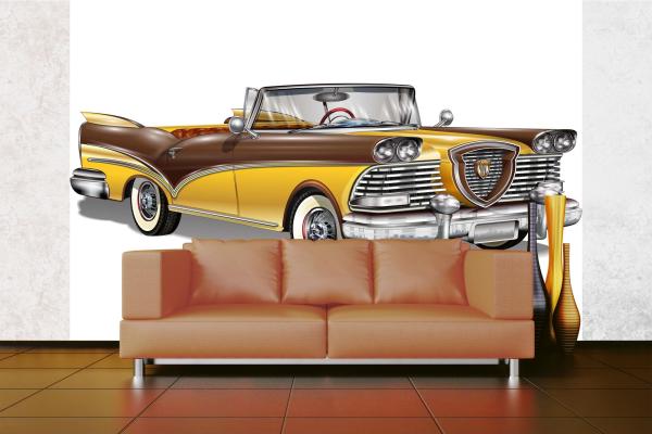 MS-5-2208 als Wandtapete in modernem Interieur; Retro-Design mit räumlicher Tiefe und Vintage-Charme