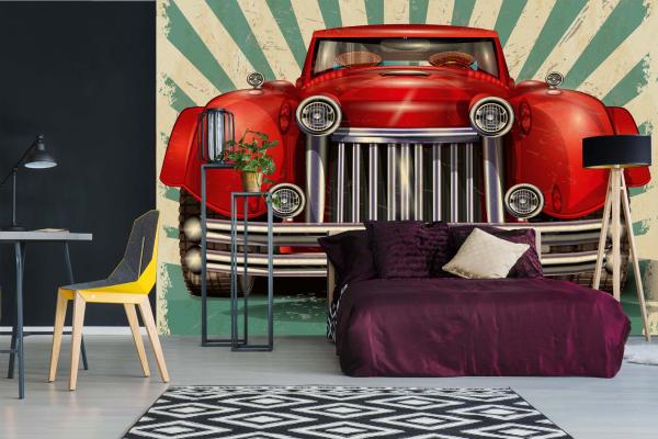 MS-5-2214 als Wandtapete in modernem Interieur; Retro-Design mit räumlicher Tiefe und Vintage-Charme