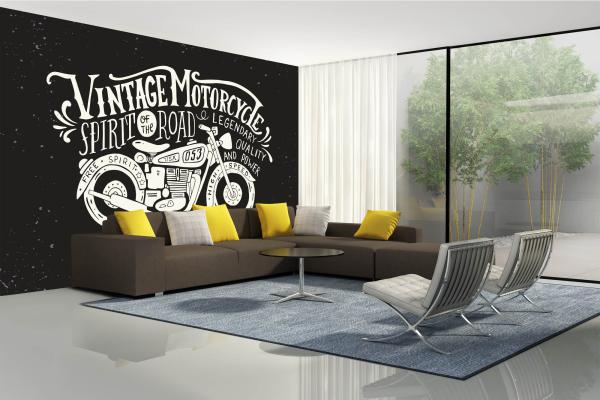 MS-5-2216 als Wandtapete in modernem Interieur; Retro-Design mit räumlicher Tiefe und Vintage-Charme