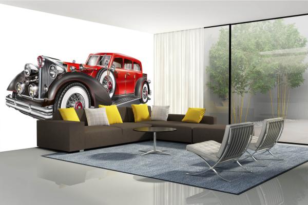 MS-5-2219 als Wandtapete in modernem Interieur; Retro-Design mit räumlicher Tiefe und Vintage-Charme