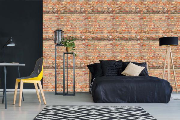 Wohnraum mit Vlies-Fototapete MS-5-2673 – rustikale Holzoptik als stilvolle Wandgestaltung