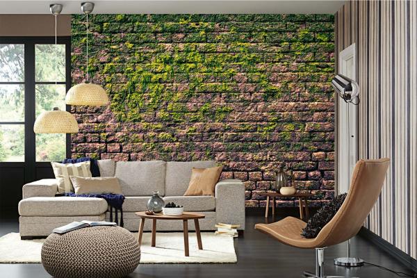 Wohnraum mit Vlies-Fototapete MS-5-2684 – rustikale Holzoptik als stilvolle Wandgestaltung