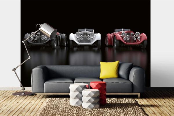 MS-5-2728 als Wandtapete in modernem Interieur; Retro-Design mit räumlicher Tiefe und Vintage-Charme