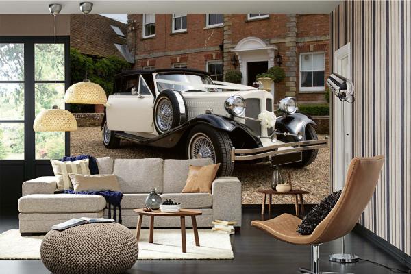 MS-5-2732 als Wandtapete in modernem Interieur; Retro-Design mit räumlicher Tiefe und Vintage-Charme