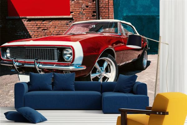 MS-5-2735 als Wandtapete in modernem Interieur; Retro-Design mit räumlicher Tiefe und Vintage-Charme