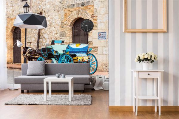 MS-5-2738 als Wandtapete in modernem Interieur; Retro-Design mit räumlicher Tiefe und Vintage-Charme