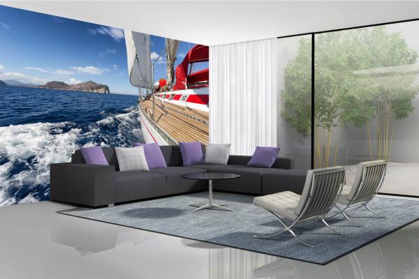 Fototapete MS-5-2746 „Boote & Schiffe“ als Wanddekoration in modernem Wohnraum; stimmungsvolles Hafenmotiv mit räumlicher Tiefe