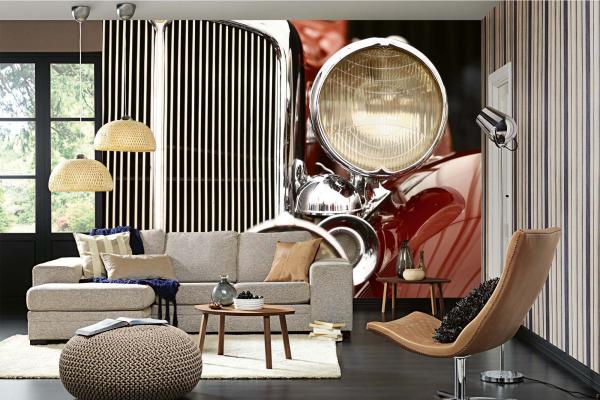 MS-5-2751 als Wandtapete in modernem Interieur; Retro-Design mit räumlicher Tiefe und Vintage-Charme