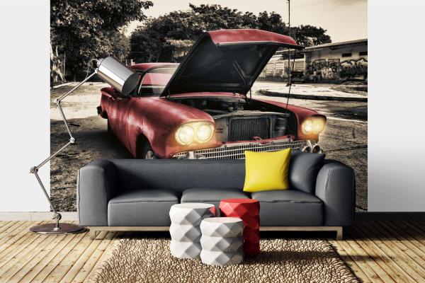 MS-5-2752 als Wandtapete in modernem Interieur; Retro-Design mit räumlicher Tiefe und Vintage-Charme