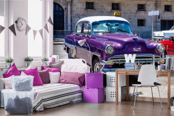 MS-5-2758 als Wandtapete in modernem Interieur; Retro-Design mit räumlicher Tiefe und Vintage-Charme