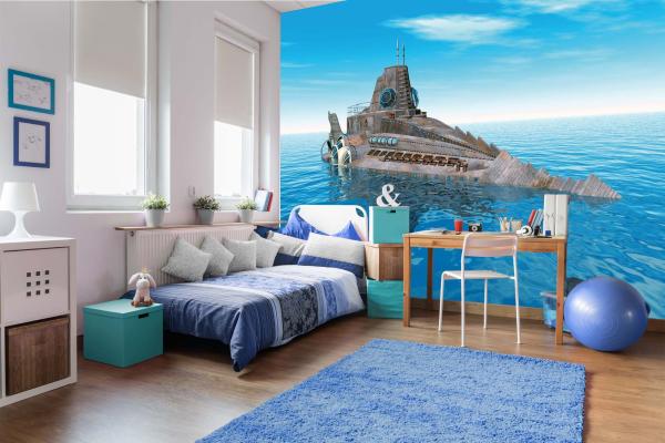 Fototapete MS-5-2782 „Boote & Schiffe“ als Wanddekoration in modernem Wohnraum; stimmungsvolles Hafenmotiv mit räumlicher Tiefe