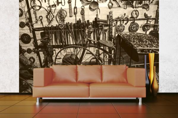 MS-5-2794 als Wandtapete in modernem Interieur; Retro-Design mit räumlicher Tiefe und Vintage-Charme