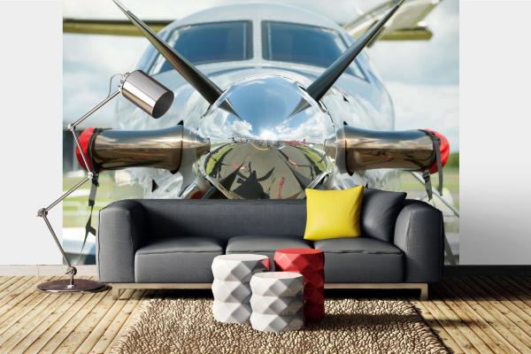 „Raumansicht mit Vlies-Fototapete MS-5-2823 – modernes Flugzeugmotiv als Wandgestaltung in Wohn- oder Arbeitsbereich“