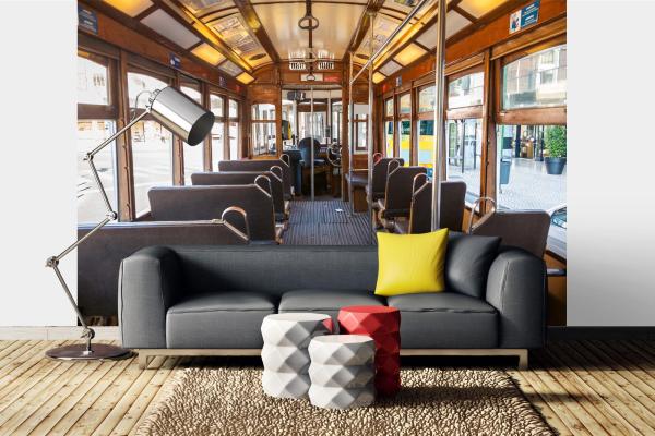 MS-5-2883 als Wandtapete in modernem Interieur; Retro-Design mit räumlicher Tiefe und Vintage-Charme