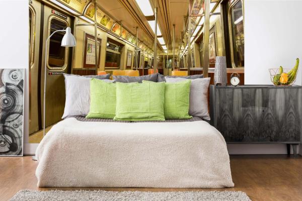 MS-5-2909 als Wandtapete in modernem Interieur; Retro-Design mit räumlicher Tiefe und Vintage-Charme