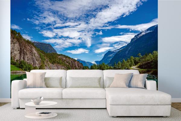 Berge-Fototapete MS-5-3082 in modernem Wohnraum – imposante Landschaft, räumliche Tiefe, stilvolle Wandgestaltung mit Naturakzen
