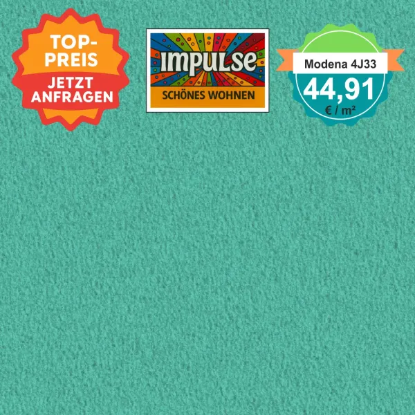 Vorwerk Teppichboden Modena 4J33 türkis – hochwertiger Velours in lebendigem Türkis, Meterware in 4 oder 5 m Breite