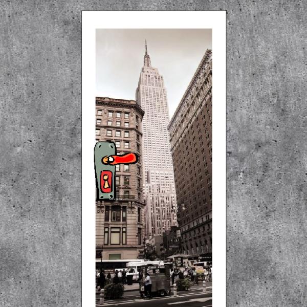 „Urbanes New York City mit Food‑Carts, Fußgängern und markanter Skyline“